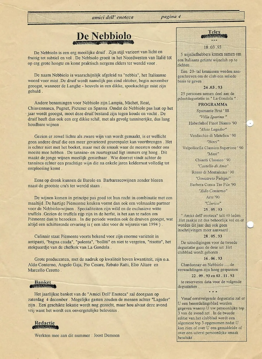 Pagina 4 van het eerste clubblad, juni 1993